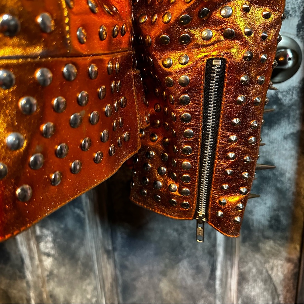 Custom spiked studded leather motorcycle jacket - size 38" - Picture 14 of 16